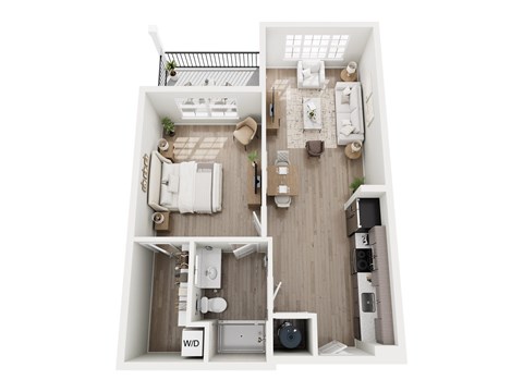 Floor plan for 1 bed, 1 bath, 757 sqft